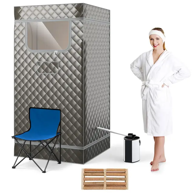 RELAX4LIFE Sauna à Vapeur Portable, Tente Sauna Portable Vapeur 3L avec Température 9 Niveaux, Cadre INOX, Chaise Pliable, Massage Pieds, Minuterie, Fenêtres Zippées, Sauna Portable à Domicile