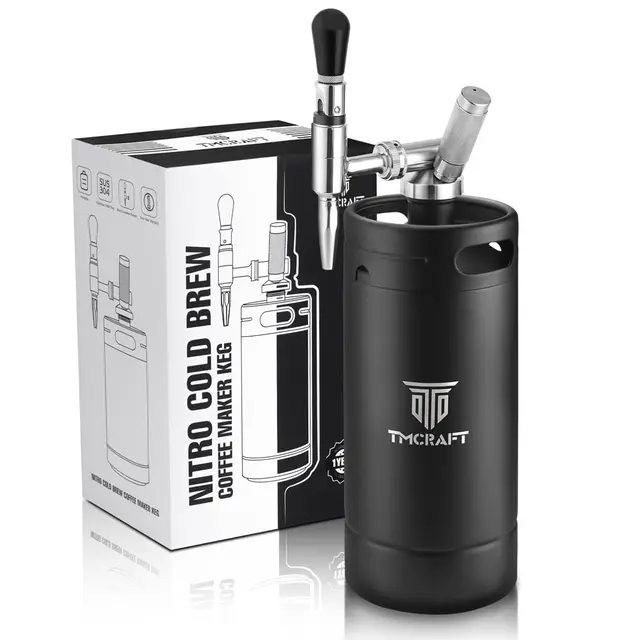 TMCRAFT Machine à café nitro Cold Brew de 128 oz, baril à café en acier inoxydable avec robinet Stout Cream et soupape de décompression, baril à azote pour café maison