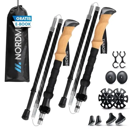 NORDMUT® Bâtons de Randonnée Pliables en Aluminium ou Carbone Ultra-léger – à partir de 1,50 m ou 1,65 m – Bâtons de Trekking Stables avec Poignées Ergonomiques –