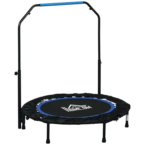 HOMCOM Trampoline de Fitness Gymnastique Trampoline Adulte avec poignée réglable, Pliable, 6 Pieds, 28 Ressorts Ø 102 cm