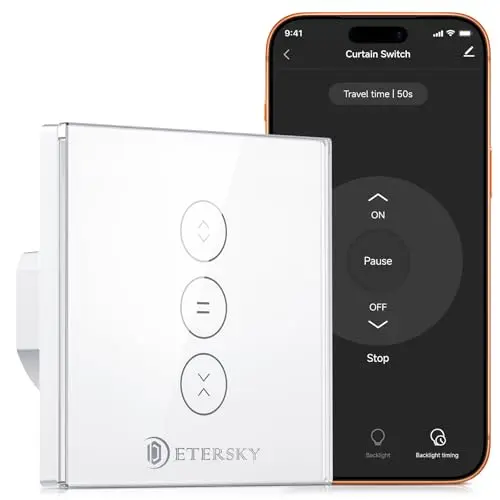 WiFi Interrupteur Volet Roulant Connecté, Etersky Interrupteur Mural de Rideau Compatible avec Alexa et Google Home, Interrupteur Mural Tactile, Timer et Partager【Besoin d'une Ligne Neutre】