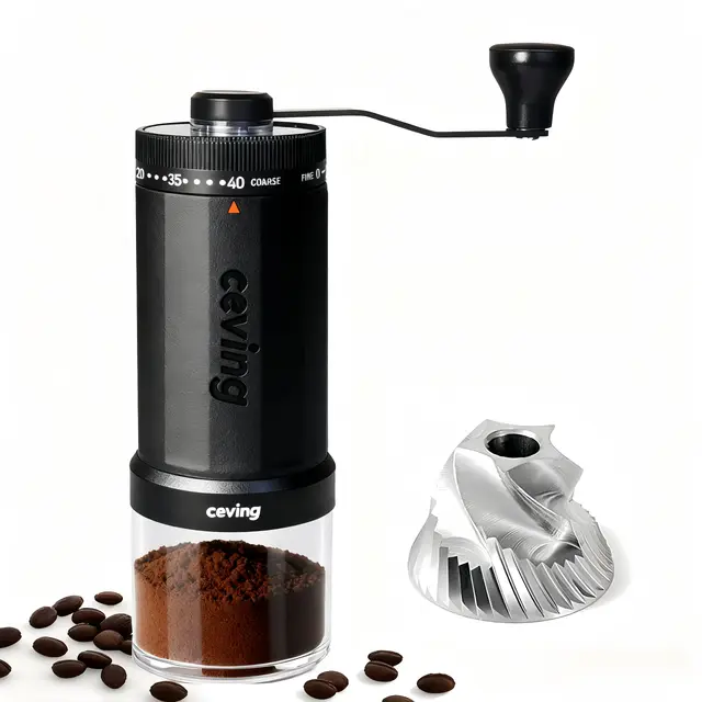 Ceving Premier Moulin à Café Manuel au Monde avec Grande Capacité de 60g et 40 Réglages Externes, Meule Acier Inox en Haute Précision pour Espresso, Aeropress, Moka, French Press, Idée Cadeau Original
