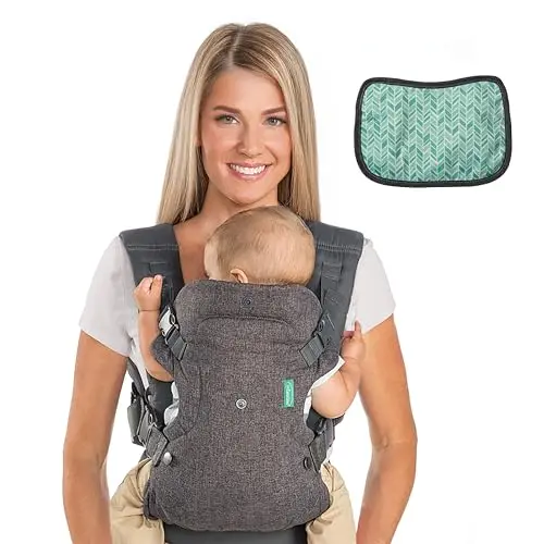 Infantino Porte-Bébé Flip 4-en-1 Ergonomique avec Bavoir, 4 Façons de Porter Convertible, Confortable, Lanières Rembourrées, Ajustable, Support de Tête Pour Bébés de 3,6 à 14,5 kg, Gris