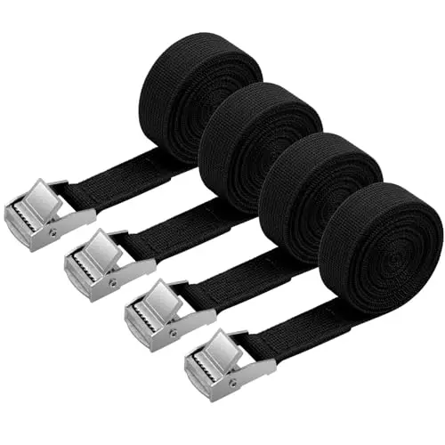 URAQT 4PCS Sangle d'Arrimage, 2M x 20mm Kit de Fixation avec Sangle de Serrage Boucle de Serrage, pour Moto, Voiture, Porte Vélo, Puissance de Traction: 250 kg/Pièce (Black)