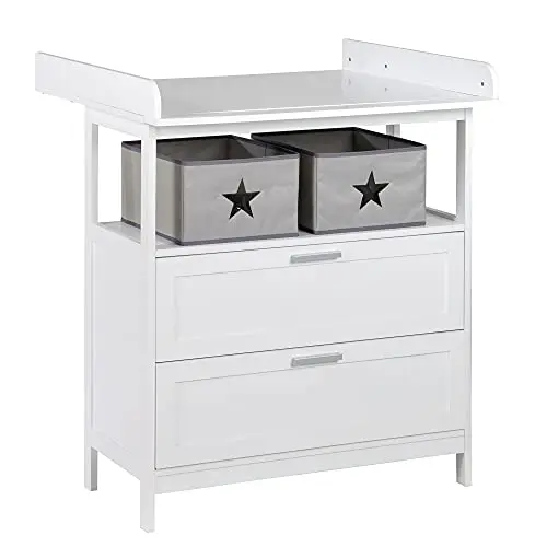 roba Commode à Langer Hamburg 2 Tiroirs - avec Plan Amovible + 2 Boîtes de Rangement en Toile - Fixation Murale Incluse - Convertible en Commode de Salon / Blanc