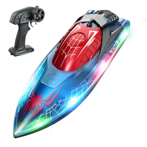DEERC Spider Bateau Télécommandé avec lumière LED pour Enfants, RC Boat entièrement proportionnel 2,4 GHz pour piscines et Lacs, autonomie de 80 Minutes, Jouets de Piscine, récupération de chavirage