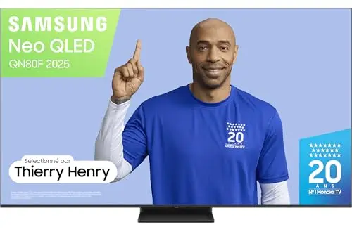 Samsung TV AI Mini LED 65 Pouces Neo QLED QN80F 4K Smart TV, WiFi, Airplay, HDR, Q-Symphony, OTS Lite, Knox Security, Gaming Hub, Bixby, Dolby Atmos, Suivez Le Sport et Les Matchs de Football en 4K