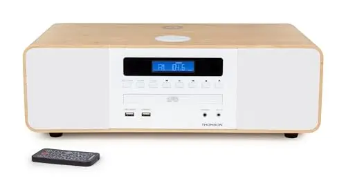 THOMSON Micro Chaîne Bluetooth avec Lecteur CD, Enceinte HiFi 50W, Radio FM,Dab+, Chargeur Smartphone sans-Fil Induction Compatible Iphone et Samsung Galaxy, Port Aux et USB, MP3 (MIC201IDABBT)