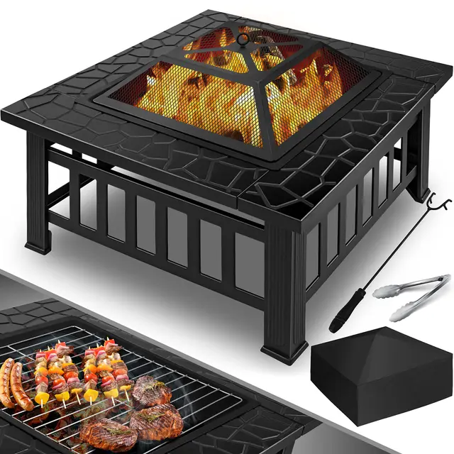 KESSER® Foyer avec Grille et Pince à grillade brasero, 3 en 1 Foyer Multifonction pour Chauffage/Barbecue, Jardin terrasse, brasero en métal avec Housse de Protection tisonnier Pare-étincelles