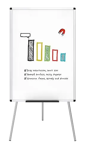 VIZ-PRO Chevalet de conférence - Tableau Blanc Effaçable & Magnétique - Réglable en hauteur & usage flexible, 90 x 60 cm
