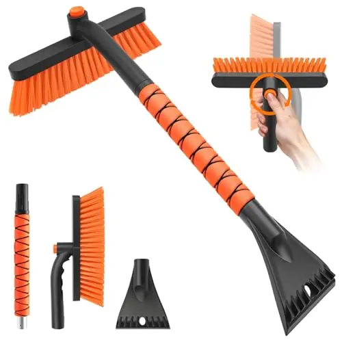 nacena Brosse à Neige et grattoirs à Glace pour Pare-Brise de Voiture, Amovible, poignée en Mousse EVA et tête de Brosse rotative pour Voiture, Camion, SUV, Accessoires de Voitures d'hiver (Orange)