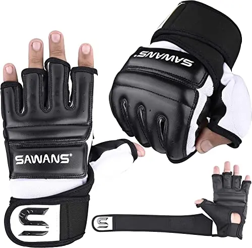 SAWANS Gants de Boxe Entraînement Simili Cuir Noir Taille S