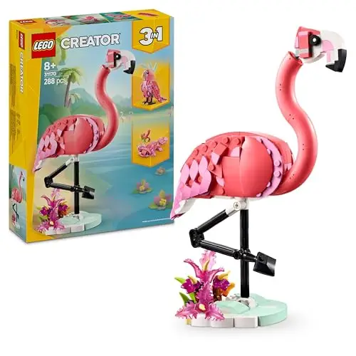 LEGO Creator 3-en-1 Animaux Sauvages : Le Flamant Rose - Jouet de Construction se Transformant en Figurine de Cacatoès ou en Axolotl - Cadeau d'anniversaire Original Fille ou Garçon dès 8 Ans 31170