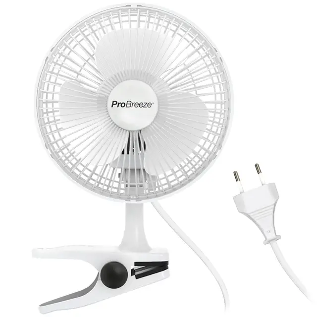 Pro Breeze Mini Ventilateur à Pince - 2 Vitesses, 15 cm - Ventilateur de Table avec Clip, Petit, Portable, Silencieux, Rotation 360° - Pour Maison, Table, Bureau - Blanc