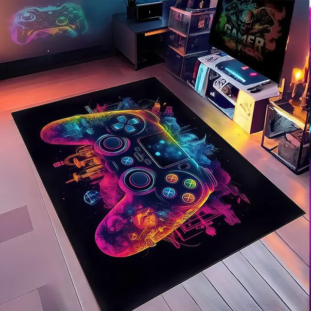 Tapis de Jeu pour Chambre de Garçon, 80 x 120 cm Tapis Gamer, Tapis Coloré pour Chambre de Garçons pour Salle de Jeu Salle de Jeux Décoration Maison, Contrôleur Imprimé, Lavable, Caoutchouc