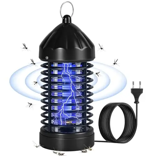 Lampe Anti Moustique UV Tue Mouche Electrique Intérieur et Extérieure, Piège à Mouches étanche IPX5, 360 ° Tueur D'Insectes Répulsif Anti Moustique Electrique,pour Camping Intérieur Extérieur-Noir