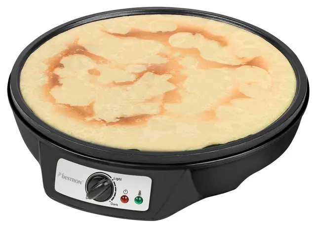 Bestron crêpière electrique, machine a Crepe pour crêpes de Ø 30 cm, y compris distributeur de pâte & spatule à crêpes, avec revêtement antiadhésif, 1000 watts, couleur: Noir