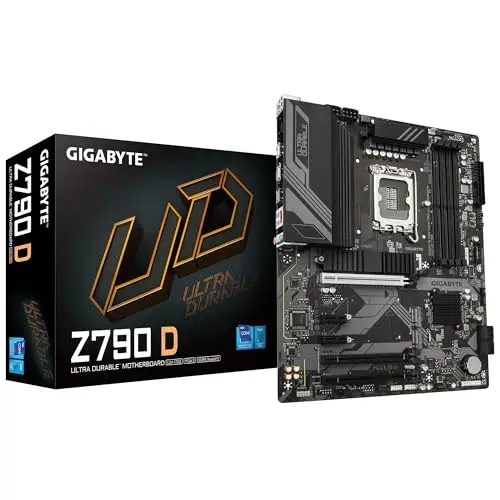 GIGABYTE Z790 D Carte Mère - Prend en Charge Les processeurs Intel Core de 14e génération, VRM numérique 12+1+1 Phases, jusqu'à 7600MHz DDR5 (OC), 3xPCIe 4.0 M.2, LAN 2.5GbE, USB 3.2 Gen 2