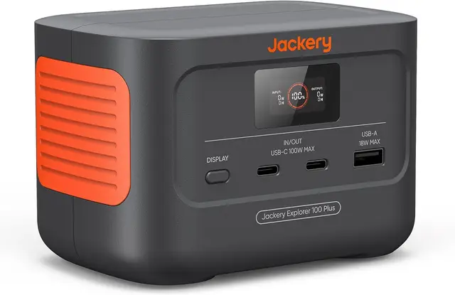 Jackery Mini Générateur Électrique Portable, 99Wh/31000mAh Batterie LiFeP04, 3 Portes USB-A/C 128W Sortie Max, Explorer 100Plus Batterie Externe de Secours pour Extérieur, Camping, Voyage, Jardin