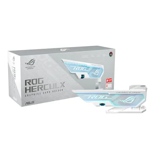 ASUS ROG Herculx Support pour Carte Graphique Blanc (Hauteur de Support 72-128 mm, élément ARGB 3D intégré, Aura Sync, Niveau à Bulle, Blanc)