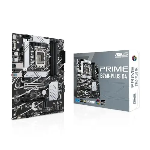ASUS PRIME B760-PLUS D4 – Carte mère Intel B760 LGA 1700 ATX (DDR4, PCIe 5.0, 3 x PCIe 4.0 M.2, DisplayPort, VGA, HDMI, SATA 6 Gb/s, USB 3.2 Gen 2, Thunderbolt USB4 support, Aura Sync RGB)