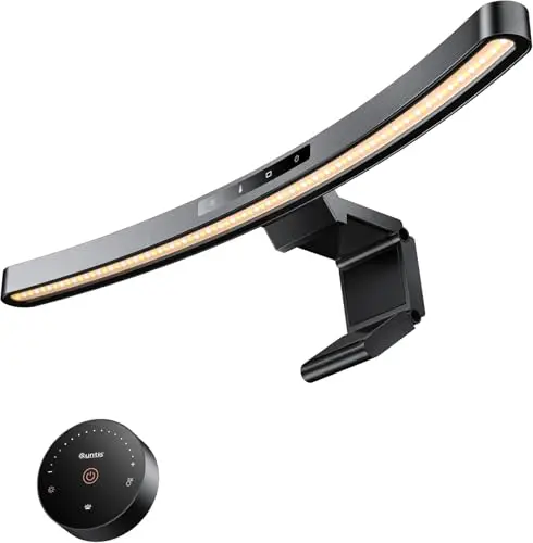 Quntis Lampe Ecran PC Incurvé avec Télécommande Double Réglage, 45CM Lumière Ecran Réglable Eclairage Gradation Automatique, LED USB Lampe d'Ordinateur Monitor Light Bar - Curved