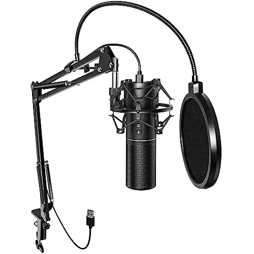 TONOR Microphone PC PC USB Micro Podcast avec fonction rénale avec support de bras, Brodcasting Mic Studio Micro, Microphone d'enregistrement en streaming, YouTube Twitch, Q9 Nouveau modèle