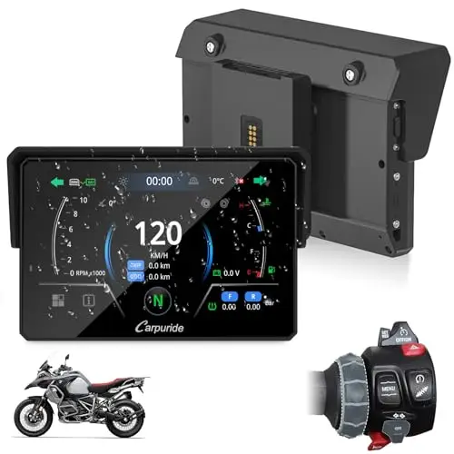 CARPURIDE W502BS Pro pour Moto BMW, CarPlay et Android Auto, Double Bluetooth, écran de Navigation étanche de 5 Pouces, Lecture de Données, Native Wonder, TPMS, Capteur de Lumière, Partage de Musique