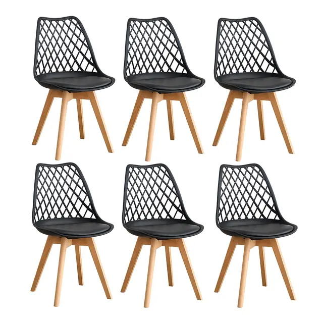 GrandCA HOME Lot de 6 Chaises de Salle à Manger, Chaises de Cuisine Modernes avec Assises en Cuir et Pieds en Hêtre, Idéales pour La Cuisine et La Salle à Manger - Noir