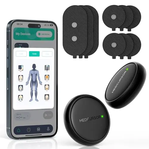 Medcursor Stimulateur Musculaire à Unité TENS - Appareil EMS sans Fil 3-en-1 à Double Canal avec Application et Mémoire, 25 Niveaux d'Intensité, 8 Zones Ciblées, pour Soulager les Douleurs Dorsales