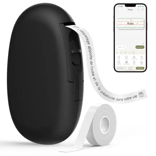 SUPVAN E10 Etiqueteuse inclut Étiquettes Autocollantes Imperméables, Smart App avec 40+ Polices, 150+ Modèles et 700+ Icônes, Idéale pour la Maison, la Cuisine, l'école, l'organisation et Le Bureau