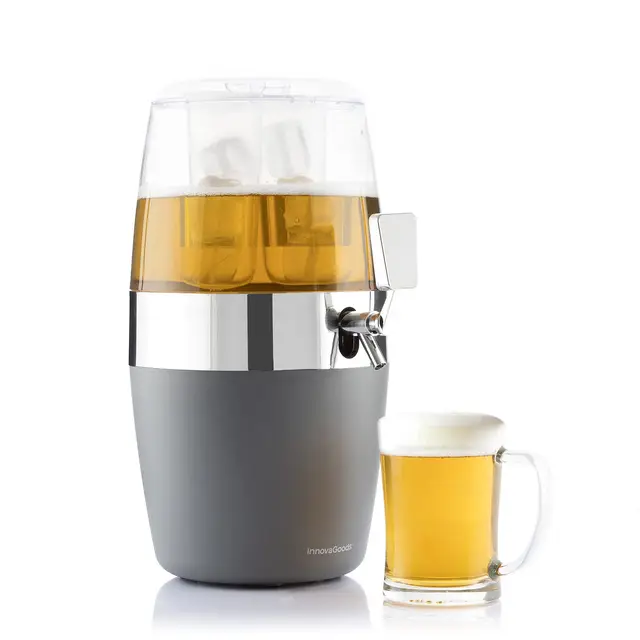 InnovaGoods - Distributeur de bière 4L, Fontaine alcool réfrigérante, Machine à jus de fruits et cocktails, Idéal décoration de réfrigérateur, Transparent, 22 x 26 x 41 cm, ABS