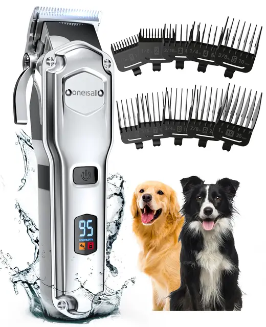 Oneisall Tondeuse à poils pour chiens de haute qualité, tondeuse sans fil entièrement étanche IPX7, adaptée aux poils longs et épais