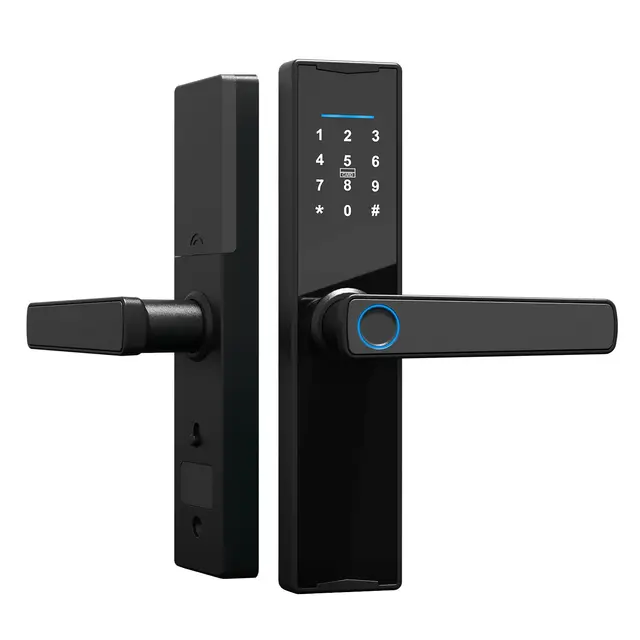 Tuya Serrure de porte intelligente à empreintes digitales, serrure de porte intelligente en alliage d'aluminium, déverrouillage des empreintes digitales/cartes/clé/code
