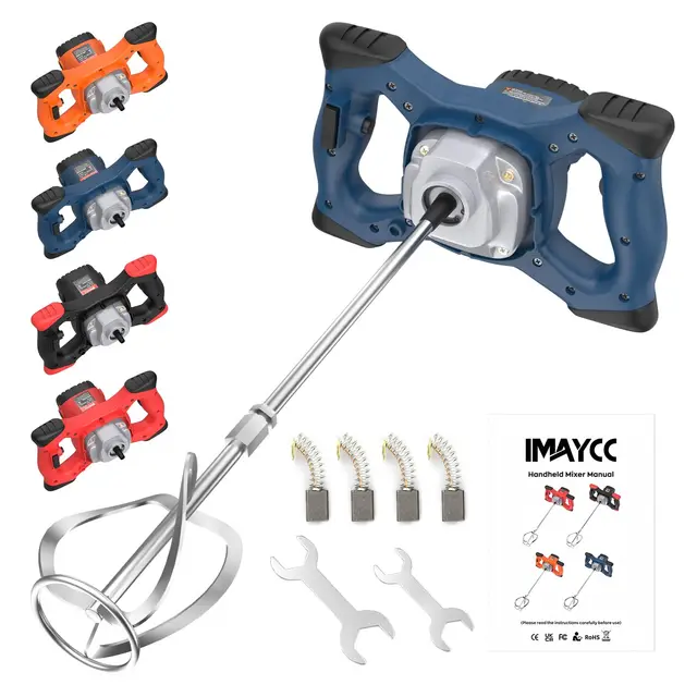 IMAYCC 2100W Malaxeur Mortier Colle Professionnel, Malaxeur Beton 220V, Melangeur Beton Avec 6 Vitesses, Betonniere Électrique Idéal Pour Mélanger les Aliments,le Plâtre,la Peinture,le Ciment(Bleu)