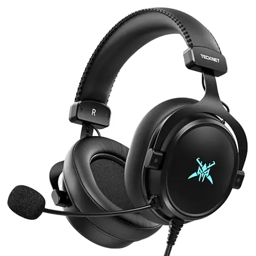 TECKNET Casque Gaming avec Fil et Micro, Casque Gamer pour Xbox Series X/S, Xbox One, PS5, PS4, PC, Casque PC Son Stéréo Basses 50mm, Micro Anti-Bruit, LED, Confort Over-Ear Ajustable