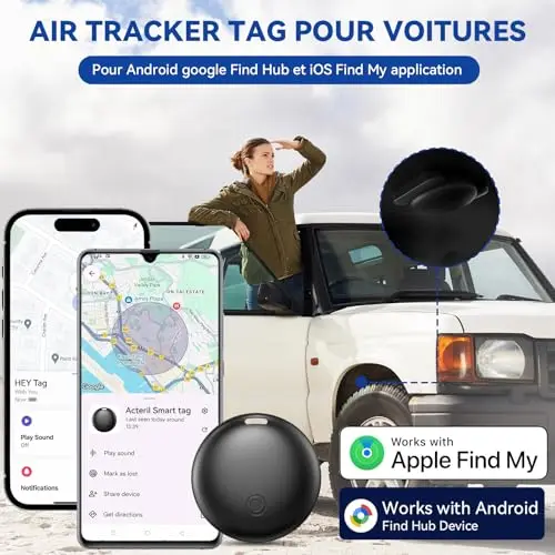 Traceur GPS Voiture, Car GPS Tracker pour Android y iOS, Magnétique Tracker de Voiture sans Abonnement, Invisible Bluetooth Smart Tag pour Moto/Wagons/Vélo (Noir)