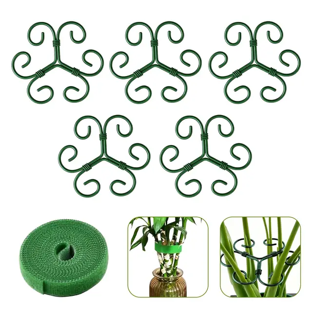 Tuteur pour Plantes Grimpantes – 5 Supports + 2m Ruban – Rankhilfe Monstera & Plantes Intérieur – Aide à la Croissance, Anti-enroulement des Tiges – Métal Anti-Rouille – Usage Intérieur/Extérieur