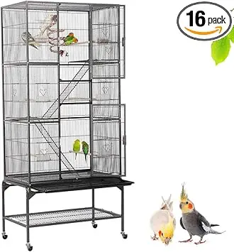 Yaheetech Cage Oiseaux Cage Perroquet Volière Oiseaux Intérieur pour Perruche Calopsitte Conure Canaris avec Pied sur Roulette 77x 46x175,5cm Noir
