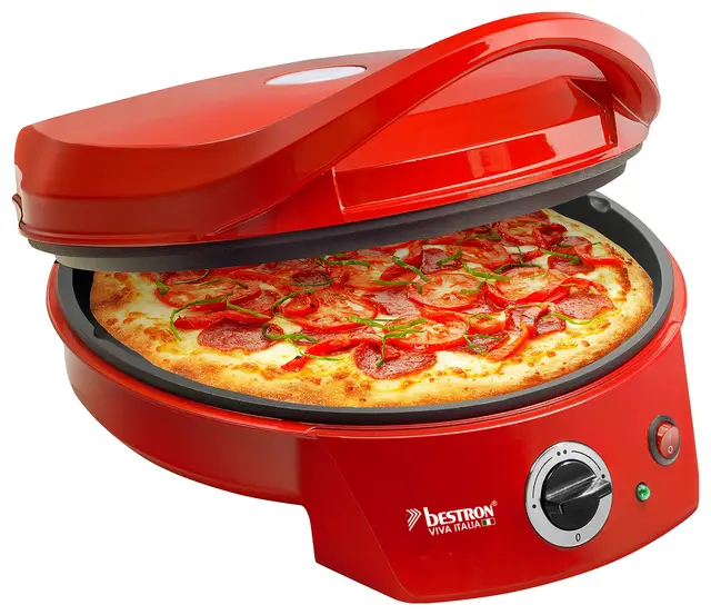 Bestron Four à Pizza Électrique, Four à Pizza Jusqu'à 230°C, Chauffage Haut/Bas pour Pizza Faite Maison Ou Surgelée, Tarte Flambée, Quiche Ou Wraps Jusqu'à Ø 27Cm, 1800 Watts, Couleur: Rouge