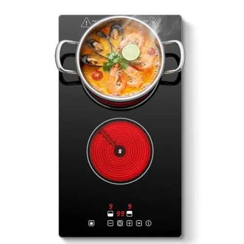 Plaque Vitrocéramique 2 Feux, Plaque de Cuisson Electrique 30cm, Encastrable Table de Cuisson Vitrocéramique, Commande Tactile, 3000W, 9 Niveaux de Puissance, Arrêt Automatique, Pour Toutes Les PoêLes