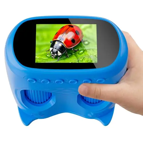 2en1 Microscope Numérique pour Enfants et Jumelles Enfant, Temodu IPS 4K 2.0 Pouces Microscope Enfant, Télescope Rechargeable 8 Lumières LED, Sciences de Plein air pour Les 3 Ans et Plus (Blue)