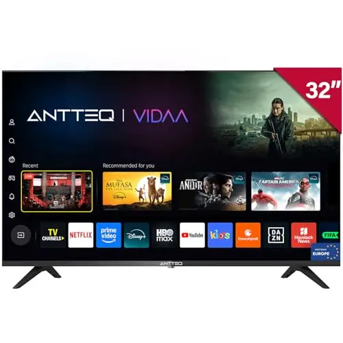 Antteq Vita V32-AH3Q1L Smart TV 32 Pouces (80cm), Vidaa OS Télévision avec Appli Mobile,APP Store,Share to TV, Molotov/Netflix/DAZN/WiFi,HDMI,2025
