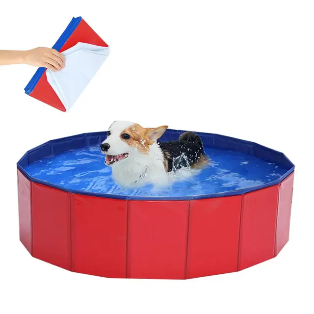 LUFEIS Piscine pour chien - 60 x 20 cm - Pliable - Avec valve de vidange - Antidérapante - Pour petits chiens et chats