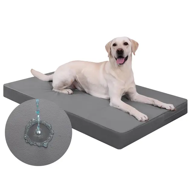 Orthopédique Panier Chien XL,Coussin Chien à Housse Cuir Synthétique Amovible Lavable,Lit Chiens Confortable et Frais Intérieur/Extérieur,Matelas,119x73x9cm,Gris Foncé