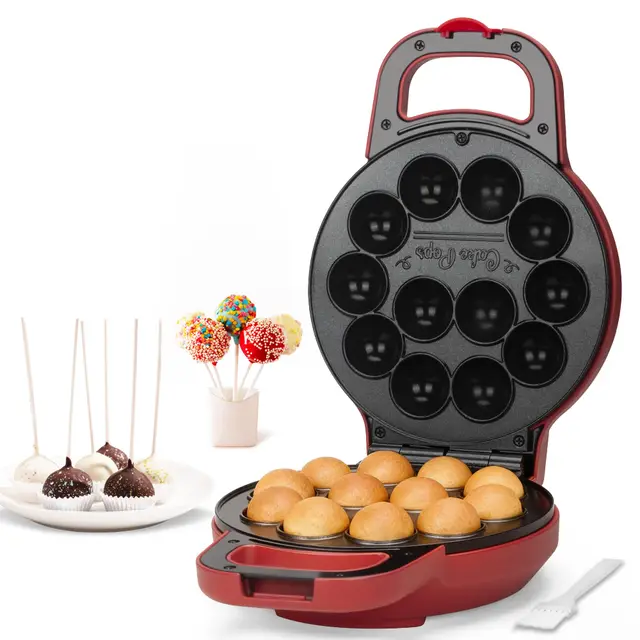 SugarWhisk Machine à Cake Pops Flip - Faites 12 cake pops d'un diamètre de 1,4 cm, avec revêtement en céramique, recette et pinceau compris dans la livraison, rouge