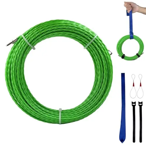 Aiguille Electricien 30m, 4mm Diamètre Tire Cable Électrique, Tire Fils Electrique avec 2 Ressorts de Guidage Filetage Cable Enfileur pour Câble de Communication Mur Conduit de Sol, vert