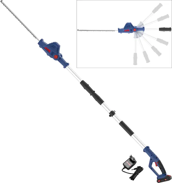 Güde Taille-haie télescopique sans Fil HST 18-201-05 (18 V, Longueur de Coupe 43 cm, épaisseur de Coupe 15 mm, tête pivotante 6 Positions (90°), Extension télescopique jusqu'à 2,65 m, Sangle de