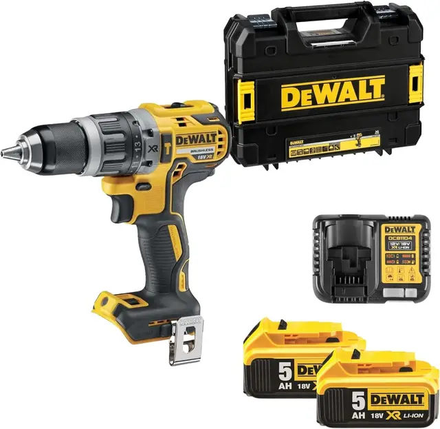 DEWALT - Perceuse Visseuse à Percussion Brushless XR 18V, avec 1x coffret TSTAK, 1x chargeur et 2x batteries 5Ah, DCD796P2-QW