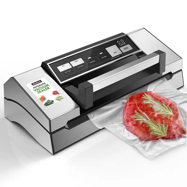 Machine de scellant sous vide Mesliese, scellant alimentaire Super puissant 95kPa 140W, bande de joint Double avec coupeur intégré et affichage de compte à rebours, pouls et mariner (Argent)